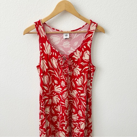 CAbi #6393 Tearoom Floral Maxi Dress Red Jersey Knit Size M - Picture 3 of 9